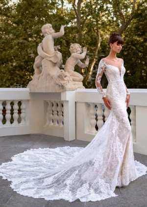 Long Sleeves Lace Tulle Illusion Back Timeless Wedding Dress Long Sleeves Lace Tulle Illusion Back Timeless Wedding Dress